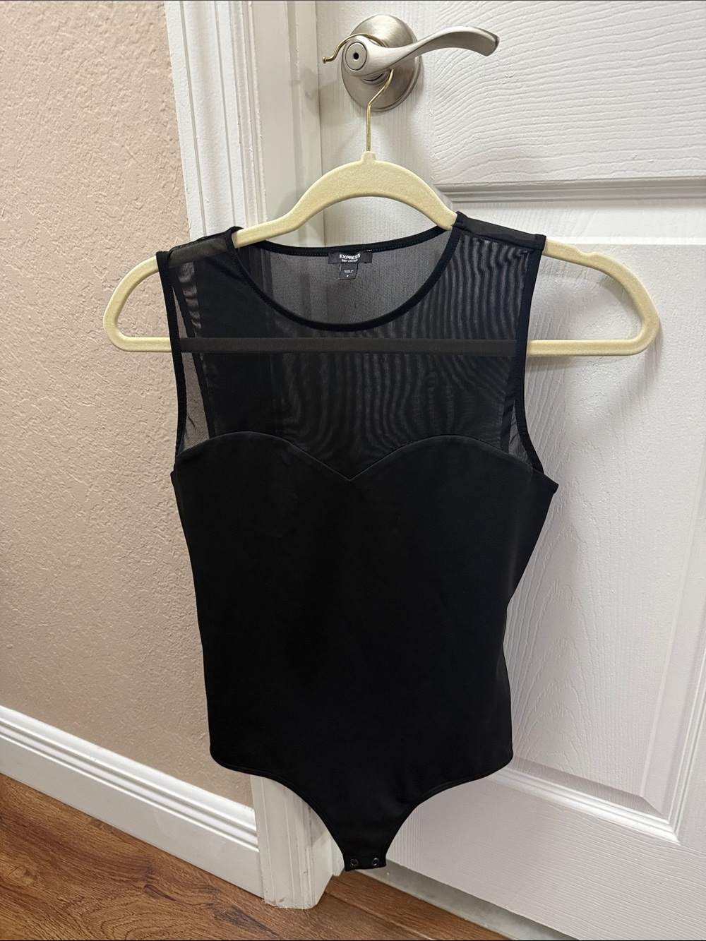 Express Black Sleeveless Sheer Yoke Bodysuit